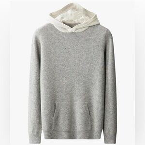 Classic Men's Wool Hoodie Sweater Heather Gray Cream Hood XL
